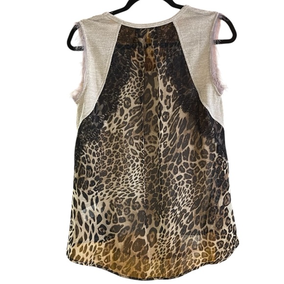 Miss Me Top Sz. S Cream Sleeveless Embellished Blouse Animal Print Metal Studded - Picture 8 of 11